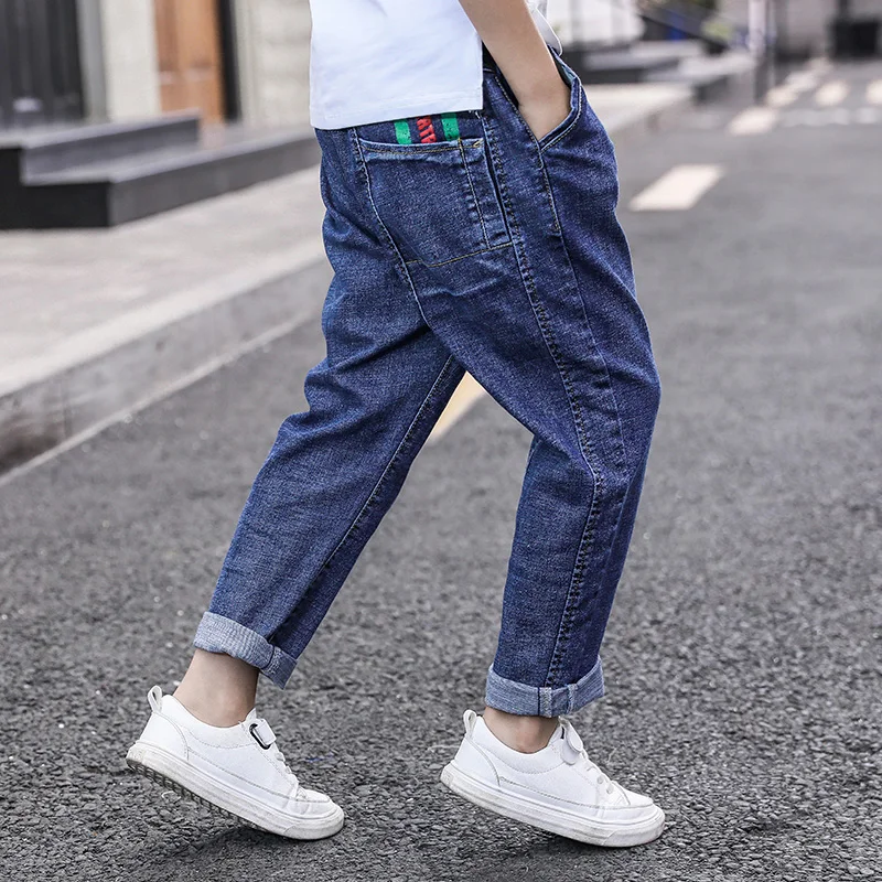 Джинсы для мальчиков детские штаны с эластичной резинкой на талии в