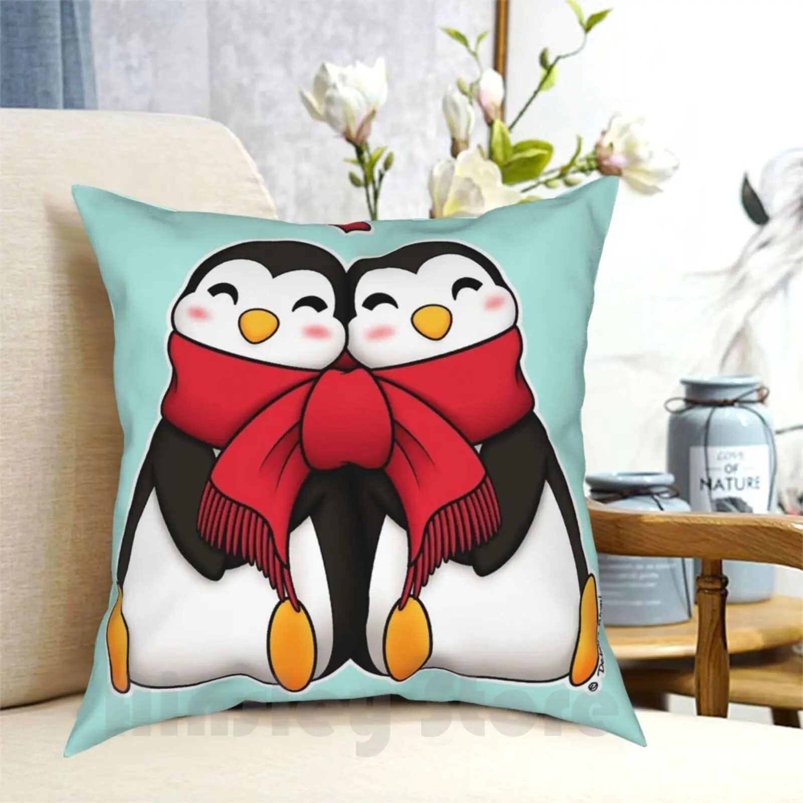 

Подушка в виде пингвинов, домашняя мягкая декоративная подушка, с принтом в виде семьи пингвина, влюбленных сердец, симпатичная кавайная