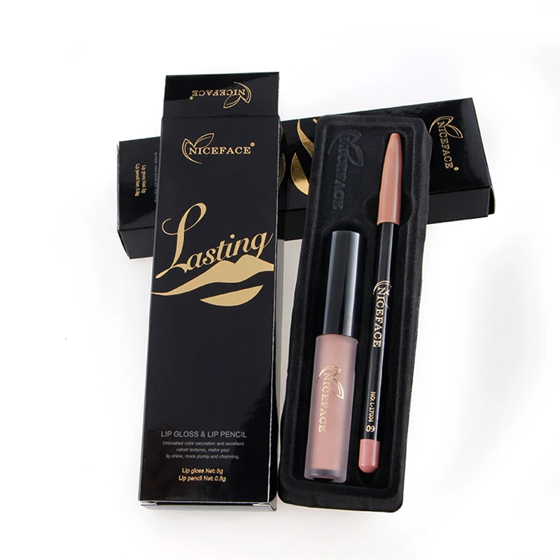 12 цветов Матовая жидкая помада для губ + бархатный карандаш водостойкий стойкий