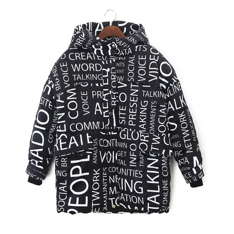 Куртка женская хлопковая с капюшоном и надписью теплая плотная в стиле хип-хоп 2020