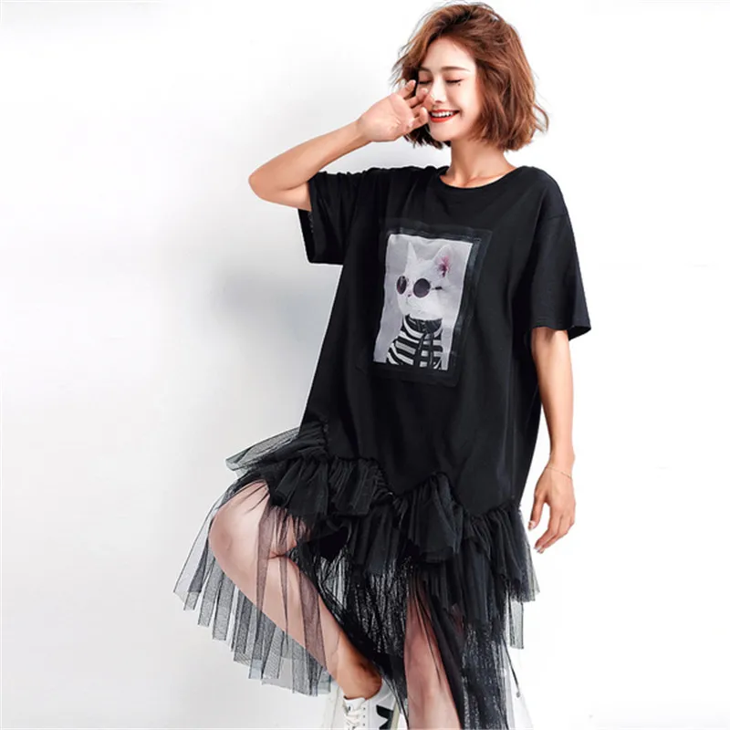 Большой размер летние женские модные элегантные топы с рисунком кота большие