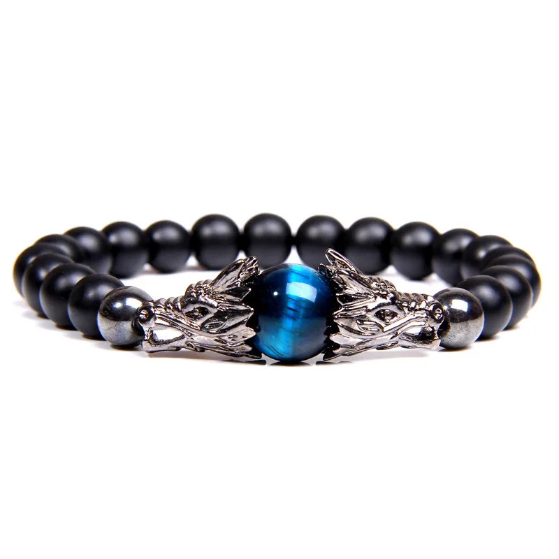 Браслет "тигровый глаз" для женщин Pulseira Masculina мужские ювелирные изделия дракон Bileklik Pulseira 8 мм каменные бусины эластичные мужские браслеты