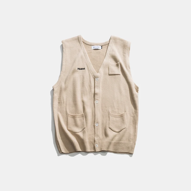 Мужской однобортный жилет без рукавов однотонный свитер в стиле ретро с