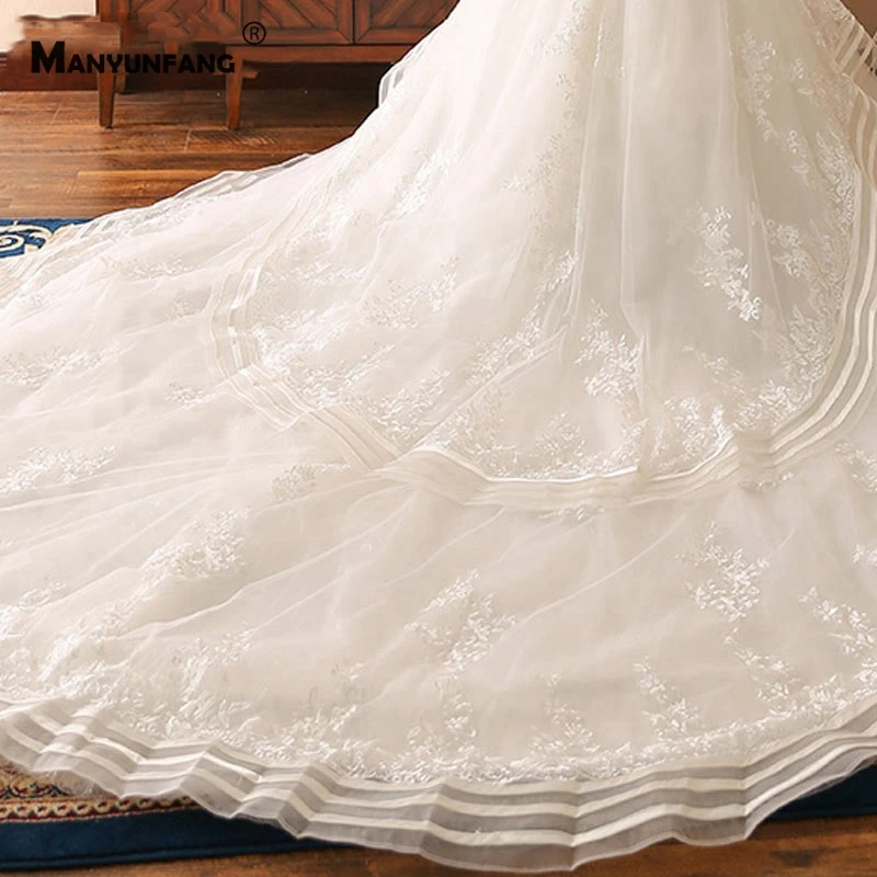 

Vestidos De Novia 2021 Hot Sale Cathedral Train Embroidery Appliques Tulle Wedding Dress Elegant Off the Shoulder Bridal Gown