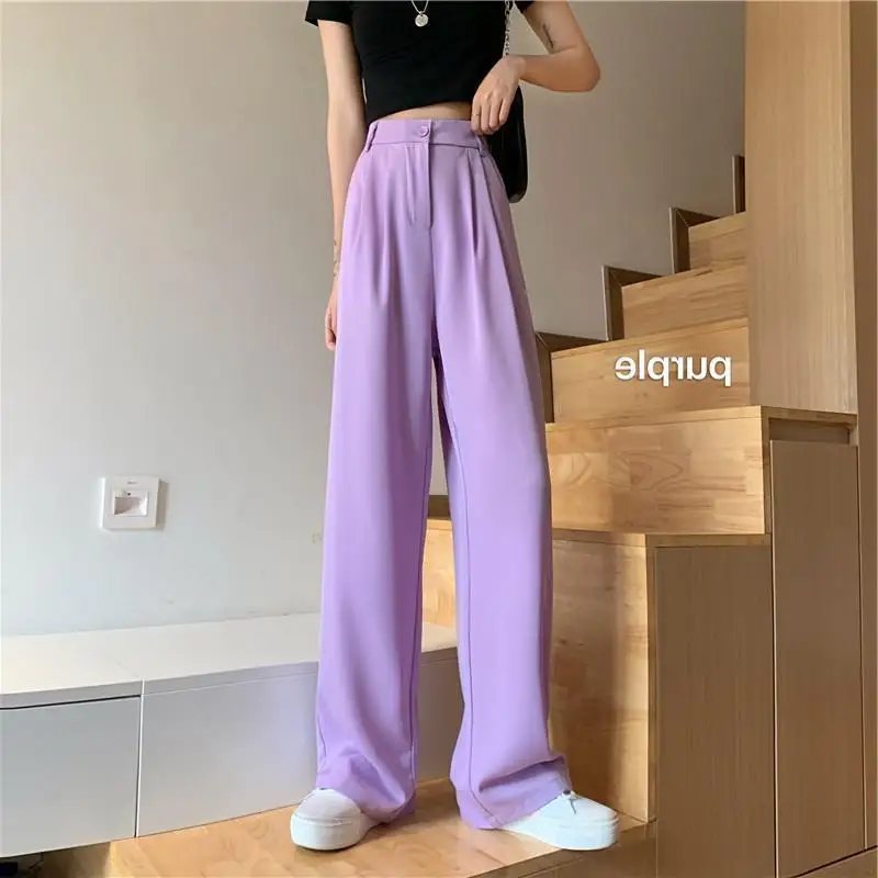 

White wide leg pants women's high waist drop feeling 2021 new spring and autumn fall feeling floor dragging pants loose straight