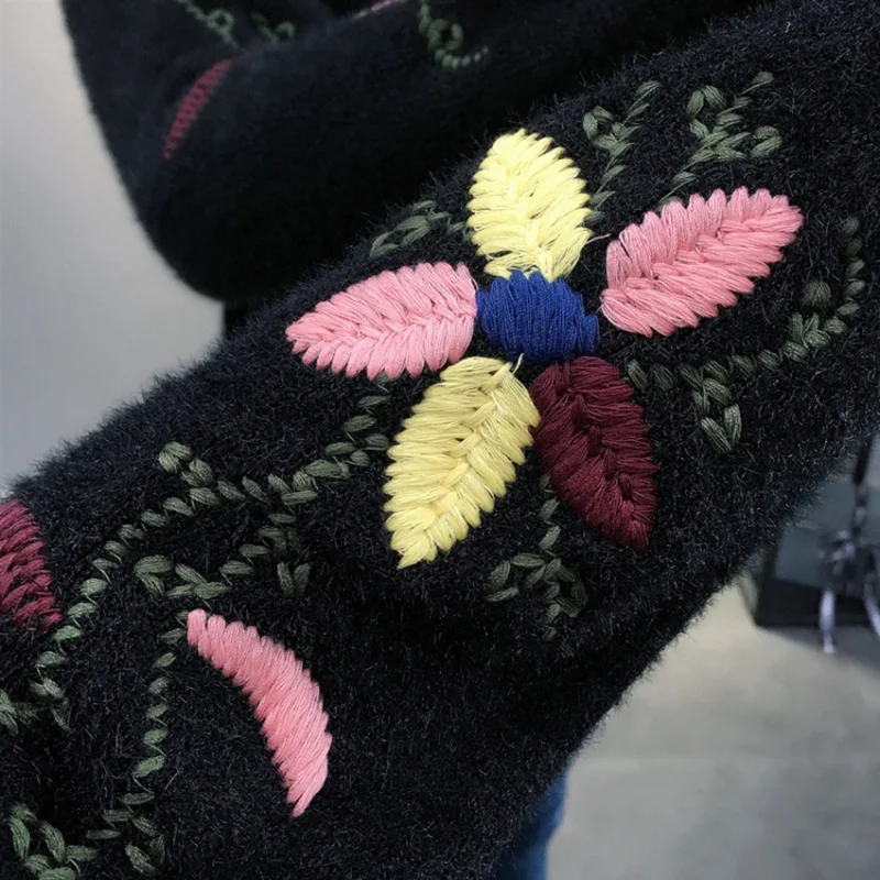 

Imitation Mink Cashmere Coat Female Knitted Embroidery Outer Sweater Cardigan 2020 Korean Women's Short Loose Sweater Coat Women