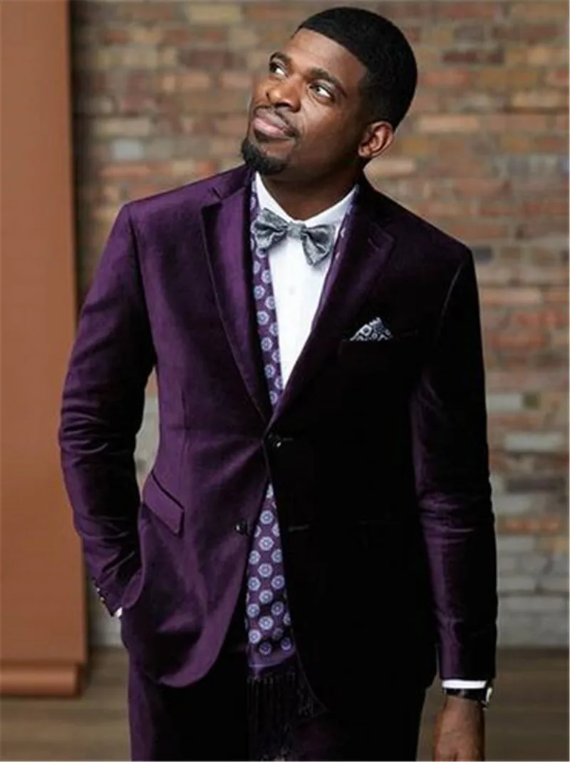 

Latest Coat Pant Designs Purple Velvet Men Suit Slim Fit 2 Piece Smoking Jacket Tuxedo Custom Groom Blazer Prom Suits Terno