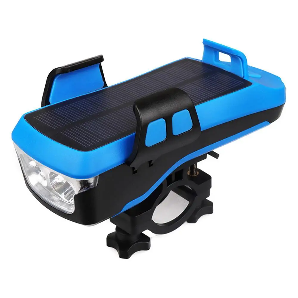 

4 in 1 2 head Solar Powered USB Rechargeable LED Bicycle Headlight Bike Horn Handlebar Phone Holder cycling light