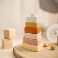 1 set soft building blocks food grade silicone stacking blocks triangle shape montessori early educational jengle baby toy