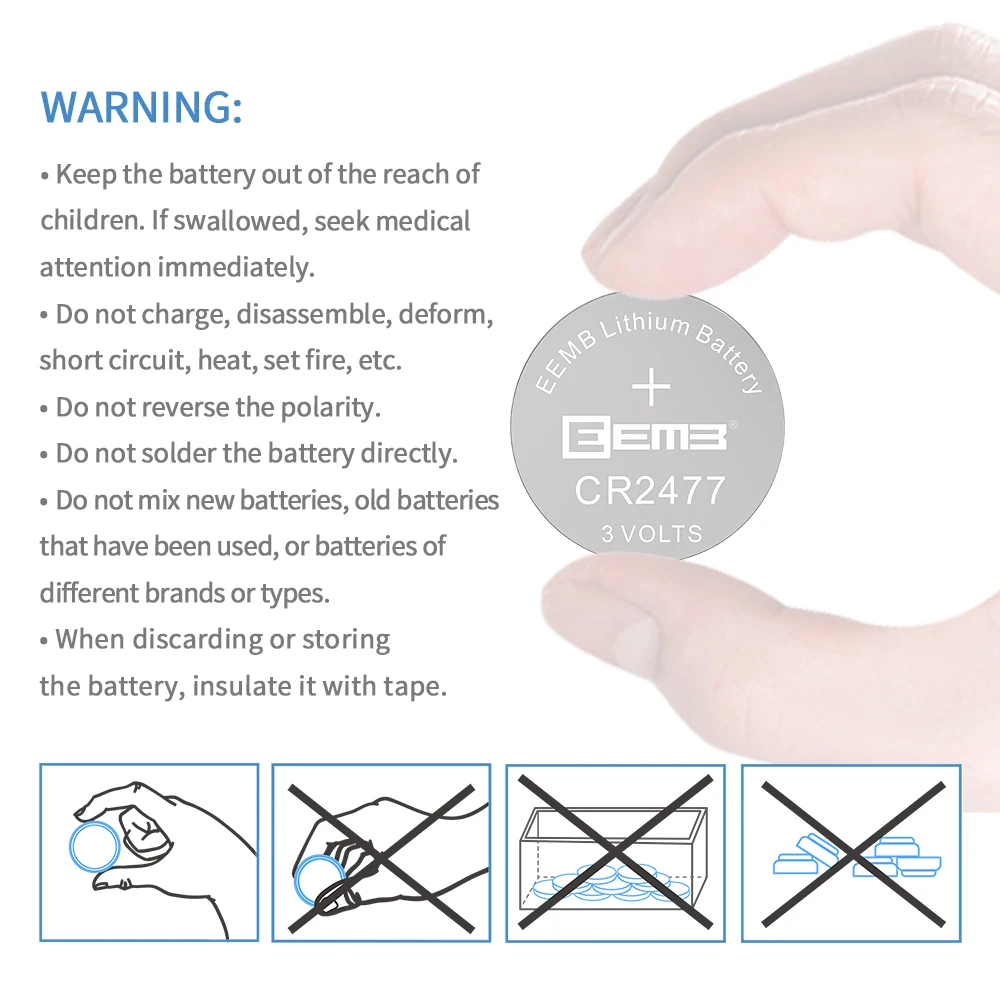 

40PCS EEMB CR2477 3.0V Cell Coin Battery 1000mAh Lithium Battery for Sensors Cash Register Beacons Notebook PCs Non-Rechargeable