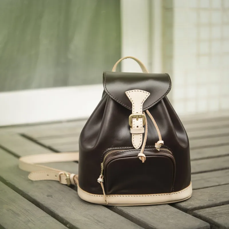 

Handmade Genuine Leather Cowhide Backpack Female Vintage Leisure School Backpack Top Quality Bucket Bag Women Travel Backpacks