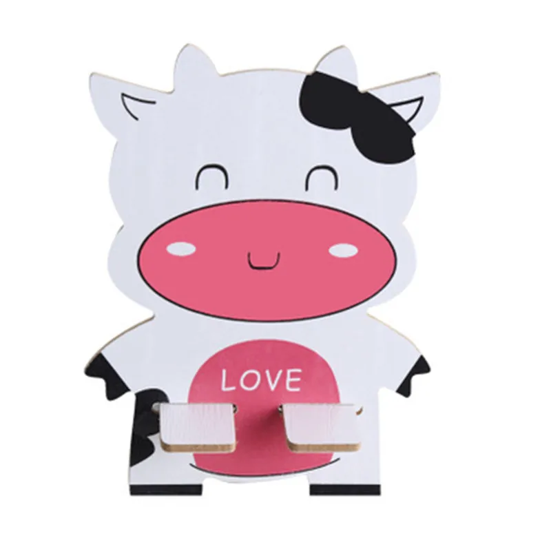 Cow Популярный универсальный деревянный мультяшный держатель для мобильного телефона, подставка для мобильного телефона, милая кошка, собака, раскраска, стол, подставка для мобильного телефона для iphone - Цвет: Cow