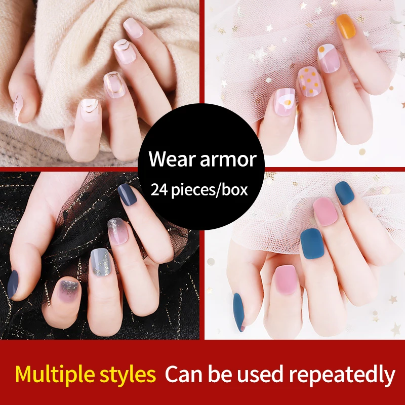 

24PCS Pattern Design False Nail Removable Nail Piece Gradient Shape Jump Color Theme Nail Supplies for Professionals