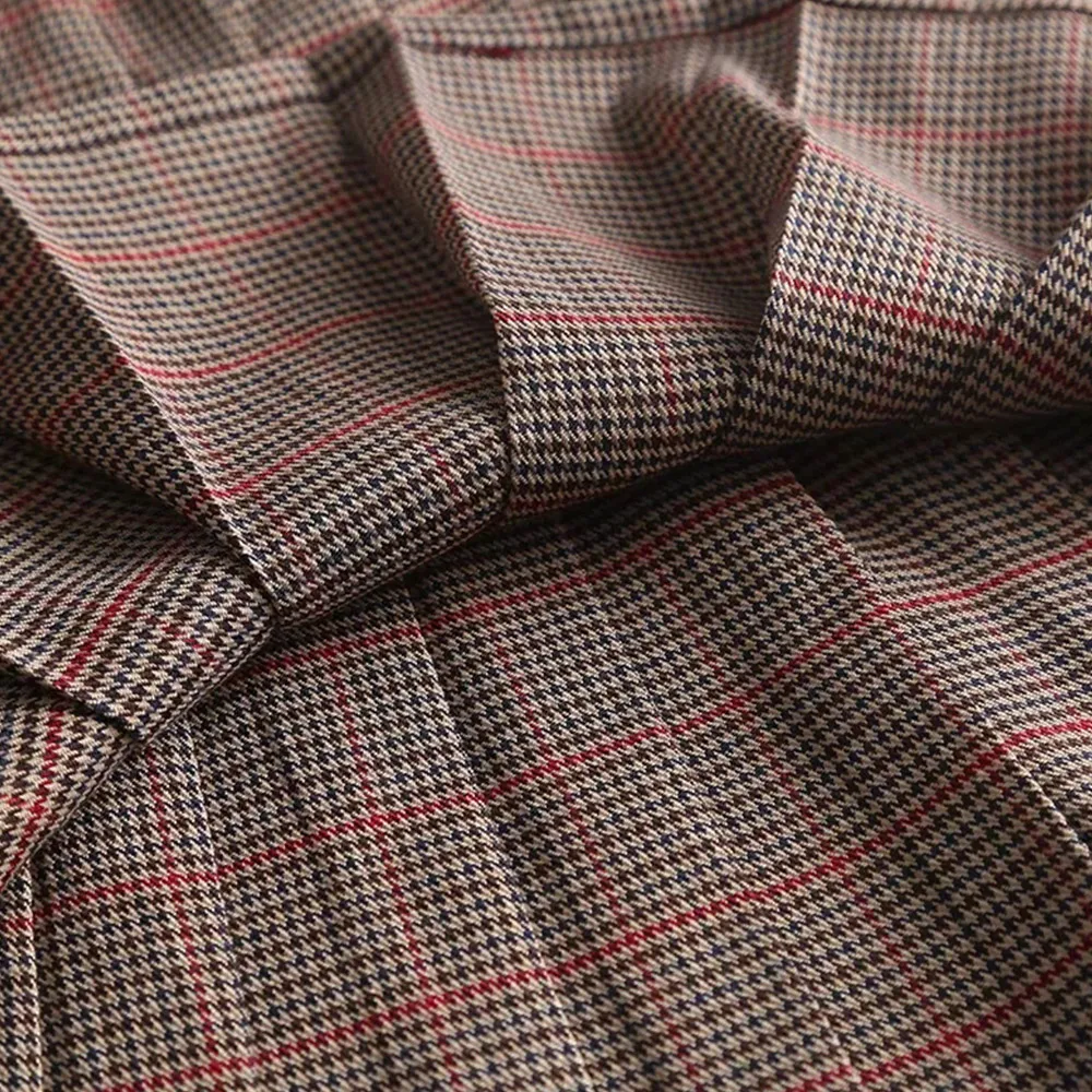 

BM High Waist Retro College Style Mini Skirt Side Zipper High Waist Houndstooth Pleated Skirt Spring Autumn Casual A-line Skirt