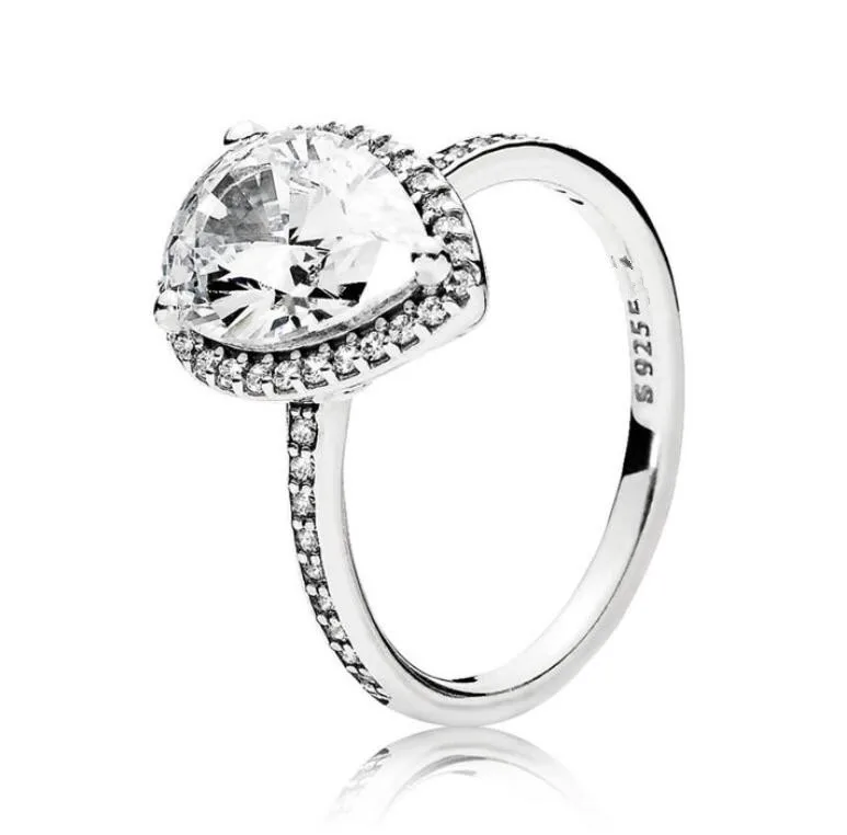 

925 Sterling Silver Pan Ring Radiant Large Teardrop Ring With Crystal Rings For Women Wedding Party Gift Fashion Jewelry