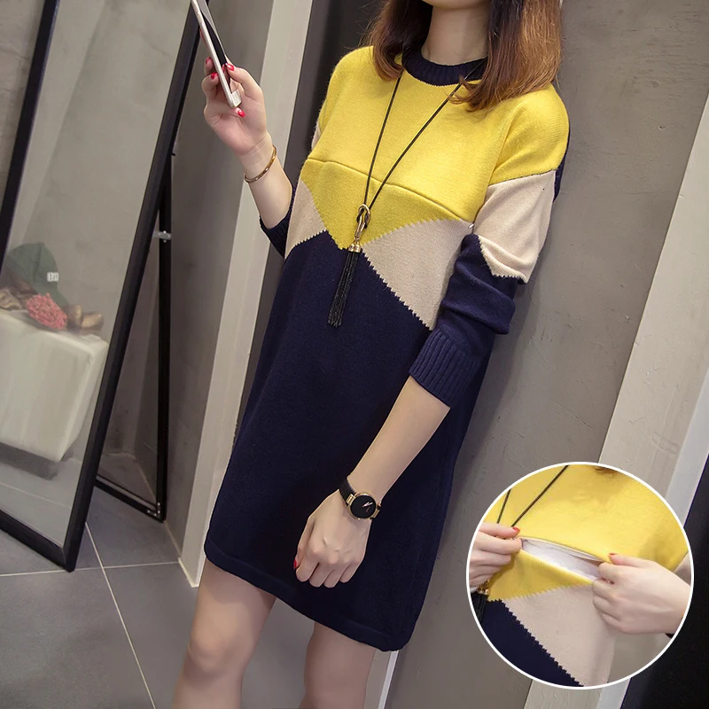 Модное платье для беременных корейский стиль вязаные свитера кормящих мам