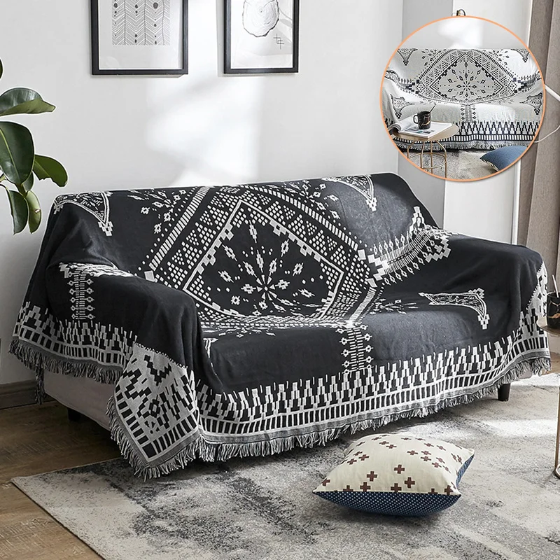 

Geometry Sofa Throw Blanket Simple Carpet Tapestry Black White Side Sofa Towel Mat Knitted Throw Blankets Bedspread Home Textile