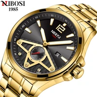 nibosi men wristwatch top brand luxury gold waterproof man watch stainless steel sport military date quartz relogio masculino