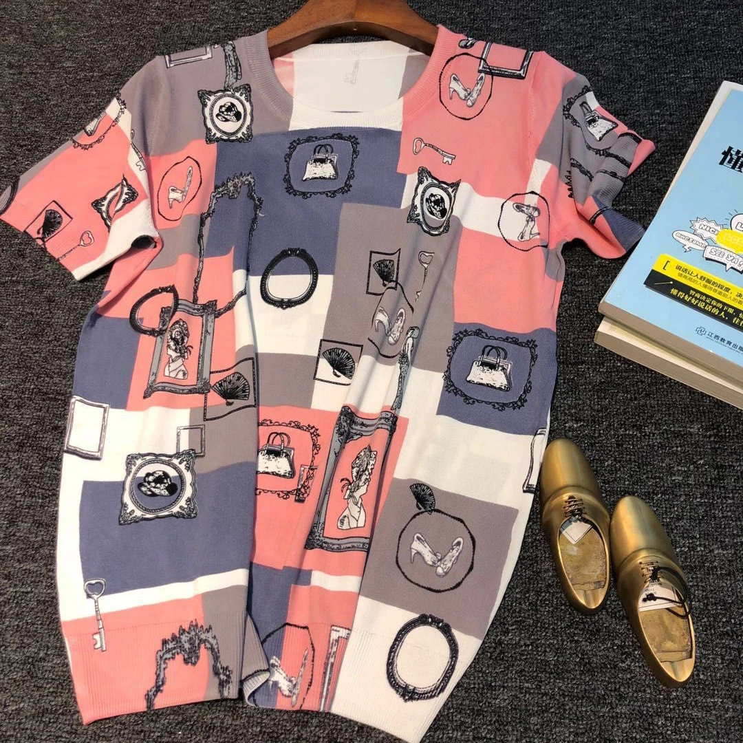 Женская блузка с коротким рукавом Офисная рубашка принтом повседневные летние