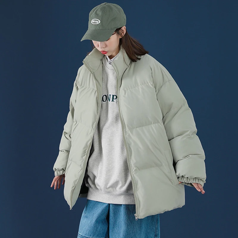 

LEGIBLE Casual Oversize Winter Jacket Women Stand Collar Thick Solid Teen Gril Female Coat Loose Warm Parkas Womens