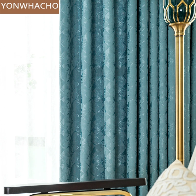 

Custom curtains high-grade atmosphere simple modern bedroom luxury American blue cloth blackout curtain tulle drapes B506