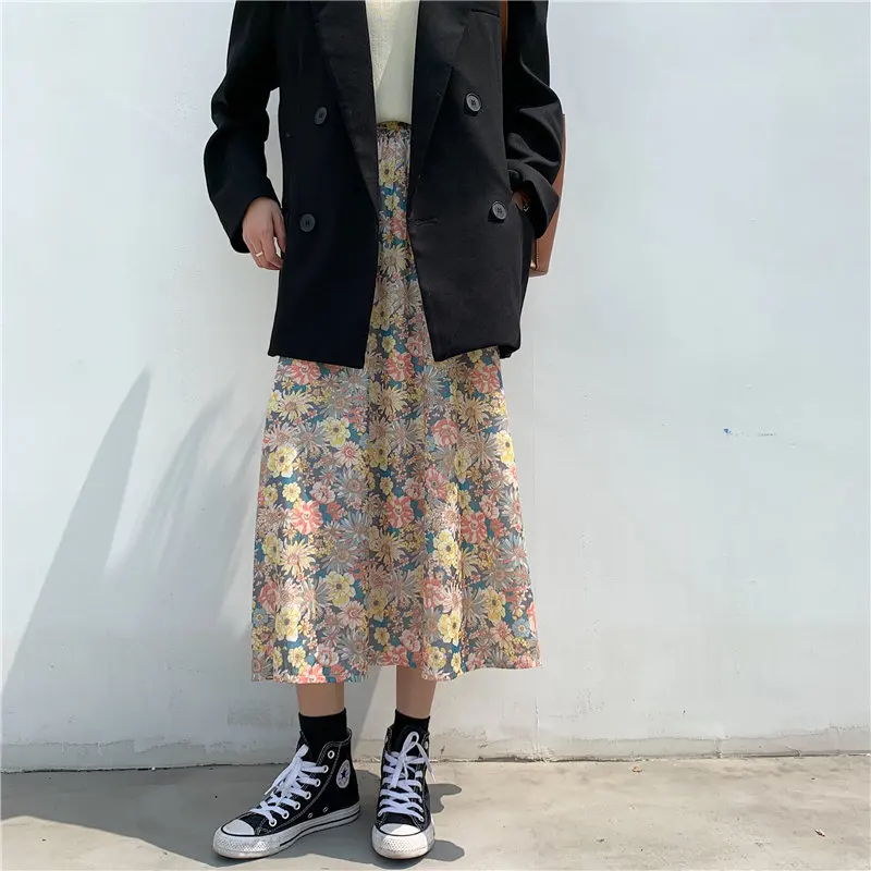 

Hzirip 2020 Summer New Sexy A-Line Printed Florals Skirt Streetwear High Waist Chic Sweet Streetwear Vintage All Match Skirts