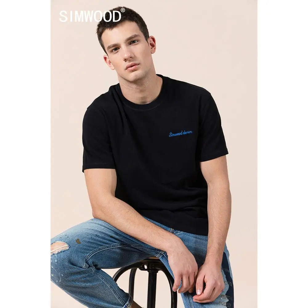 SIMWOOD/лето 2021 новая футболка из 100% хлопка с вышитым буквенным принтом 32S/2 топы