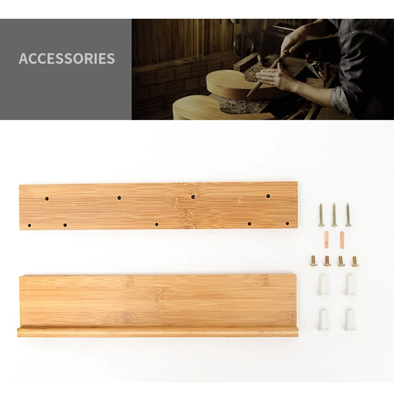 

Bamboo Floating Wall Shelves with 4 Hooks Entryway Shelf Hanging Coat for Living Room Bathroom Ornaments Display Rack