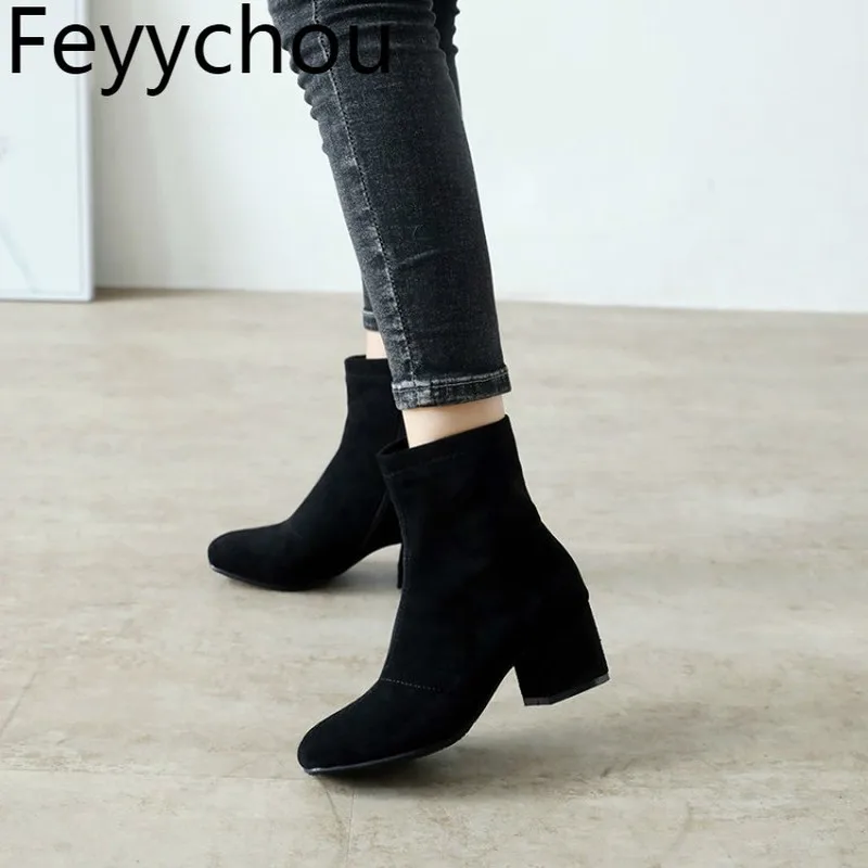 Женские осенне-зимние ботинки зеркальные современные с квадратным носком на