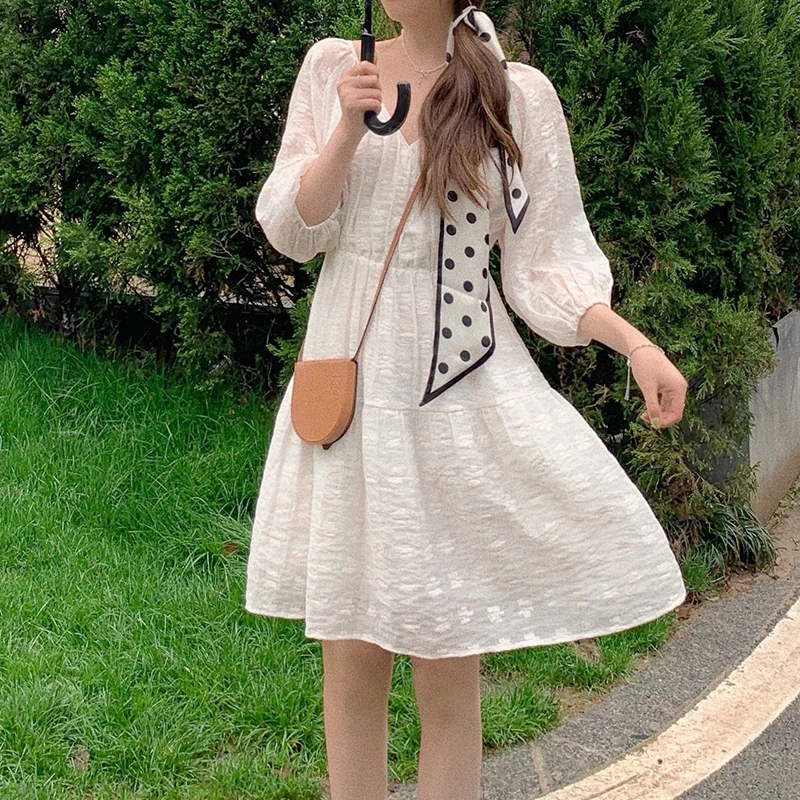 Women Kawaii V-Neck Fairy Party Foral Dresses One Piece Dress Female Beach Design Korean 2021 Summer Sweet Vintage Mini Dress