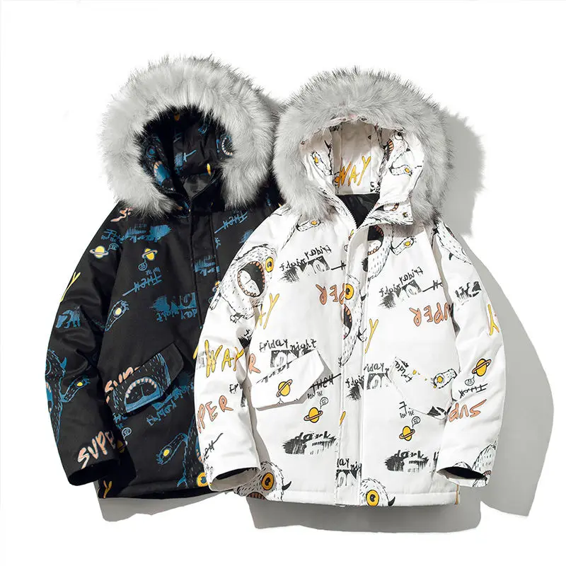 Одежда для любовников зимние куртки с большим подкладке меховым воротником и
