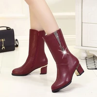 cresfimix women classic wine red high quality pu leather autumn heel boots lady casual black comfort winter autumn boots e6403