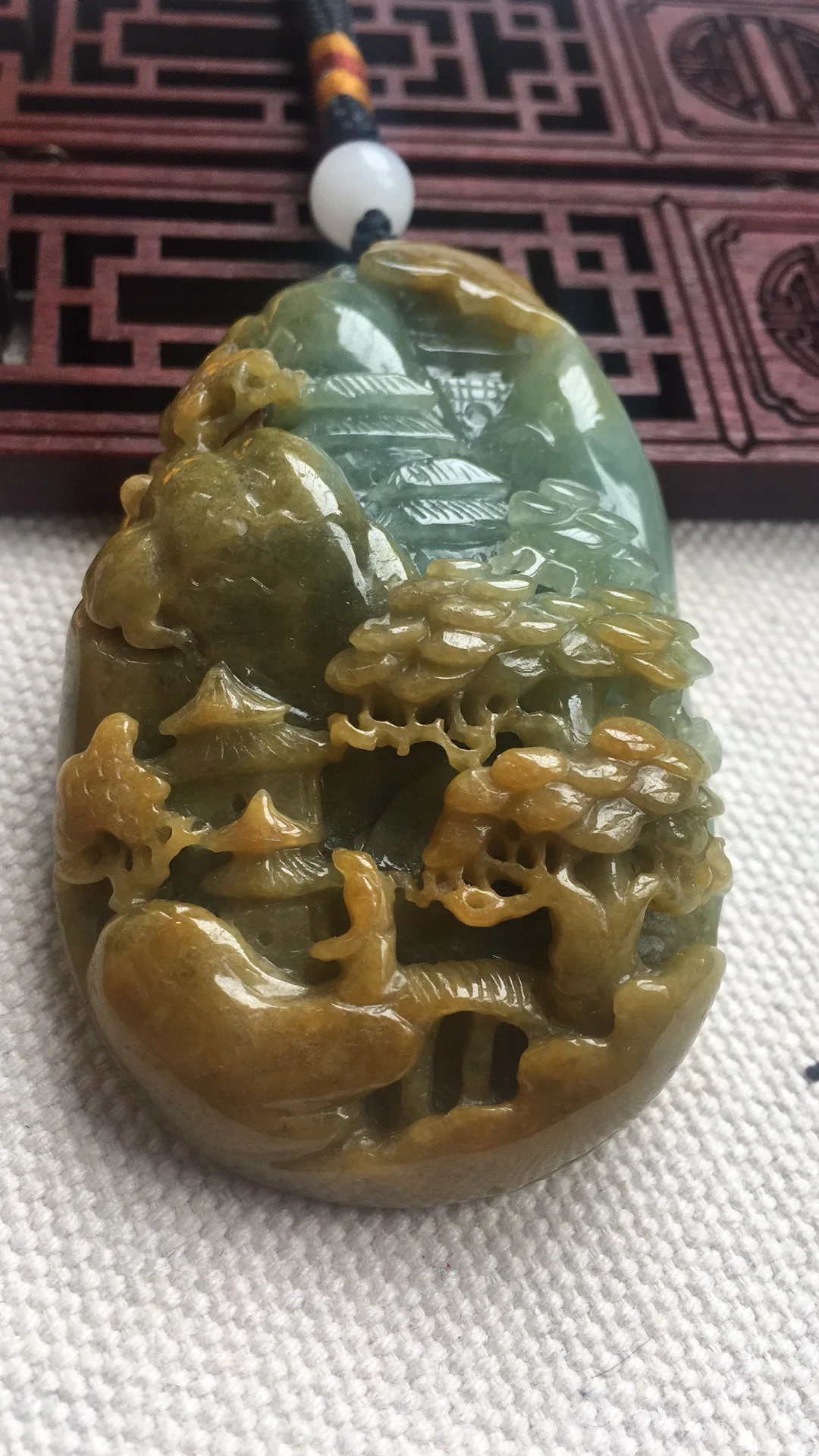 

Genuine Myanmar jade two-side hand-carved landscape green jade pendant jade necklace women men pendants necklaces jadeite jade