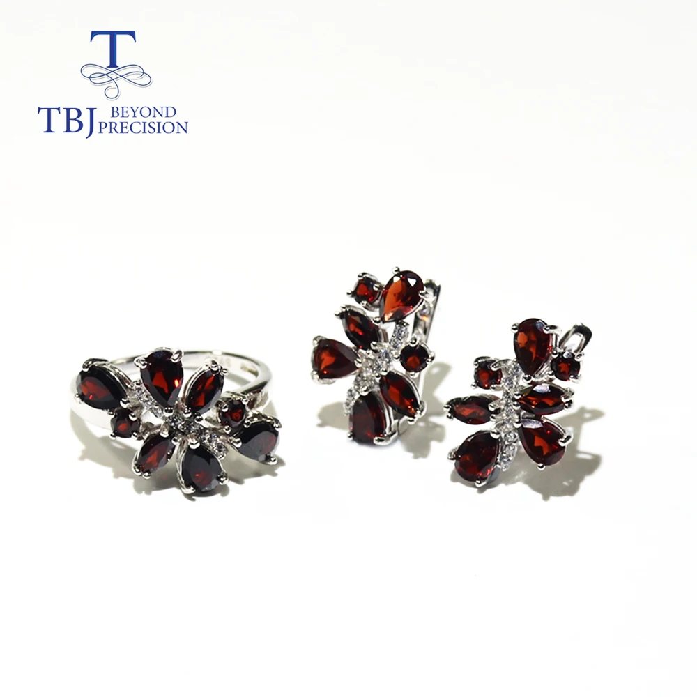 Ювелирный Комплект Из Натурального темно граната серьги кольцо с драгоценными