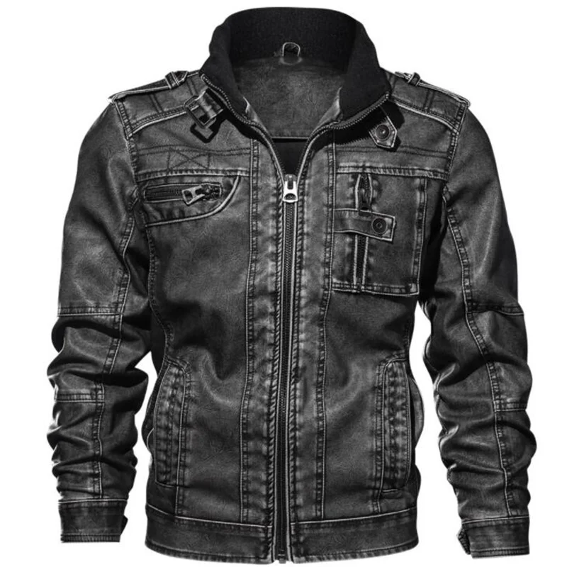 PU leather jackets men's large size autumn winter casual washed leather clothing stand collar 3D motorcycle jaqueta de couro