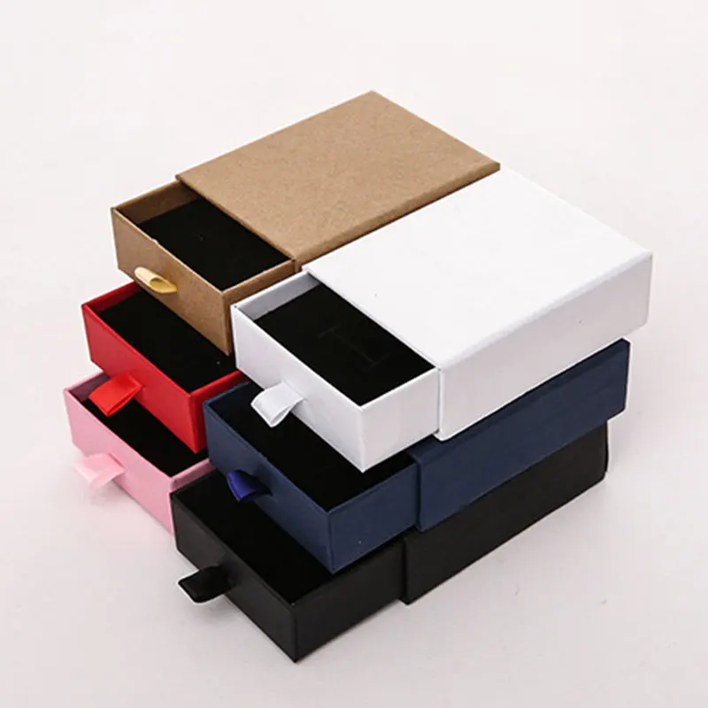 

Drawer Type Packaging Box Classic Simple Solid Color Jewelry Accessories Necklace Earring Holder Display Paper Gift Boxes