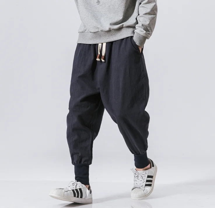 

Cotton Harem Pants Men Solid Elastic Waist Streetwear Joggers 2021 New Baggy Drop-crotch Pants Casual Trousers Men Dropshipping