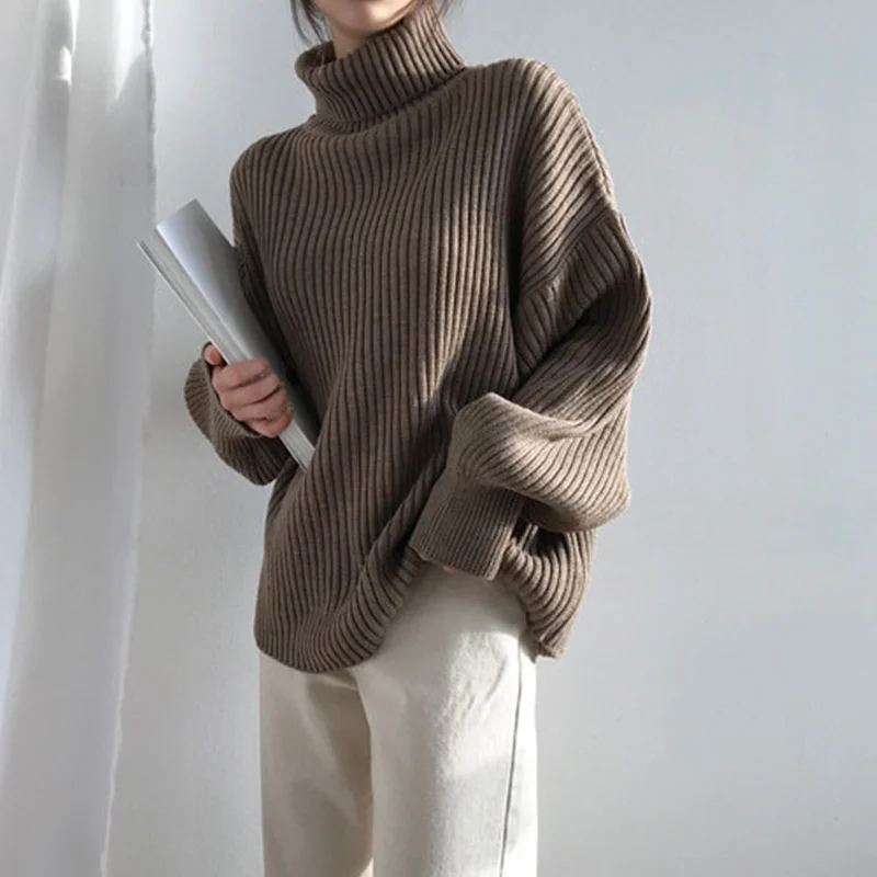 KINOMI Simple Women's Pullover Sweaters Autumn Winter Warm Fashion Solid Turtleneck Thicken Long Sleeve Loose Tops 2019 New Blue | Женская