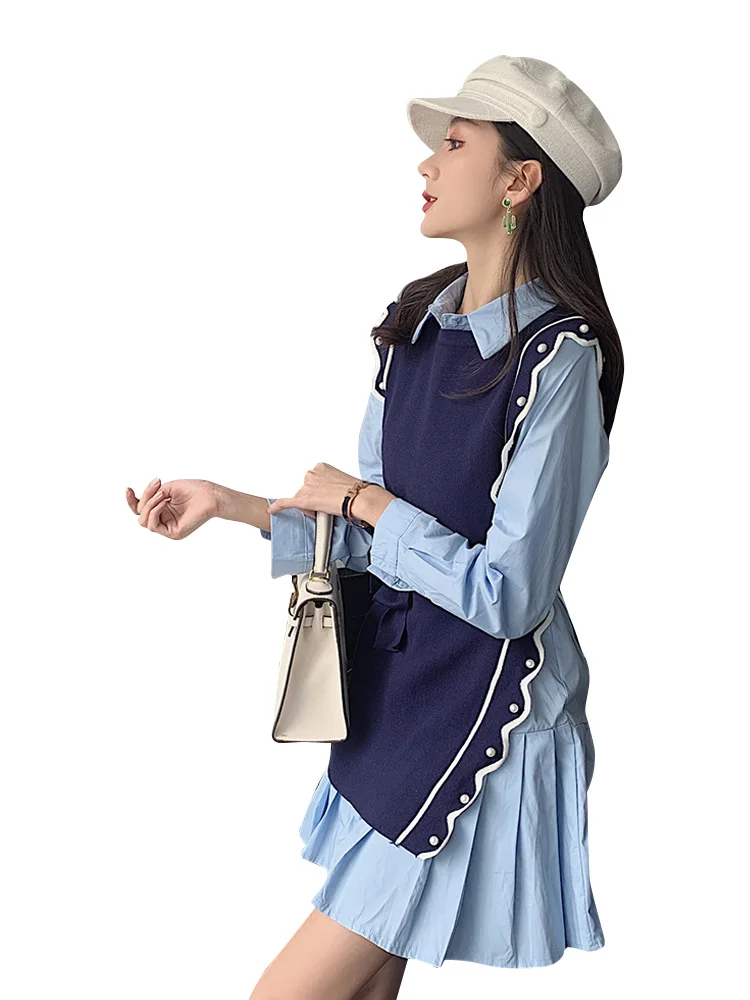 

Spring Clothing Korean Style New Fashion Slimming Waist-Tight Vest + Shirt Bottoming Skirt Two-Piece Suit Women's Fashion