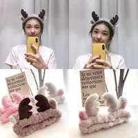 cute funny antlers headband for women girls makeup wash face washing hairband shower elastic soft turban makeup hair accessories
