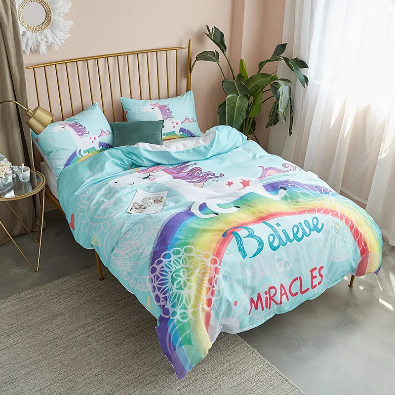 Популярные цифровые Радуга постельное белье с изображением единорога из 3