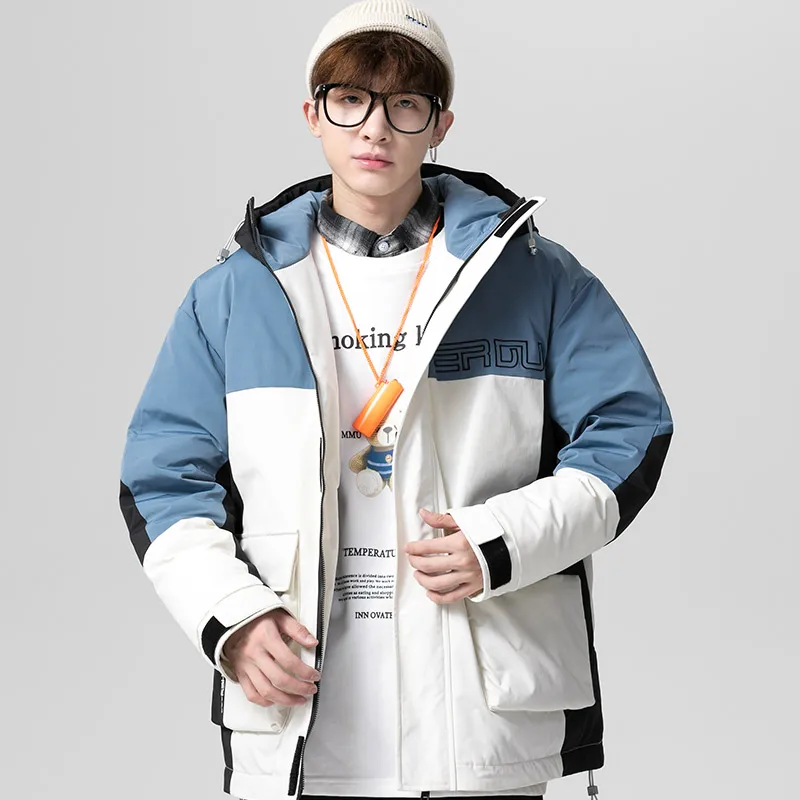 Fashion Winter Mens Loose Hooded White Duck Down Jackets Warm Cargo Puffer Coat Hip Hop Thick Parkas Outwear Youth Tops Clothing