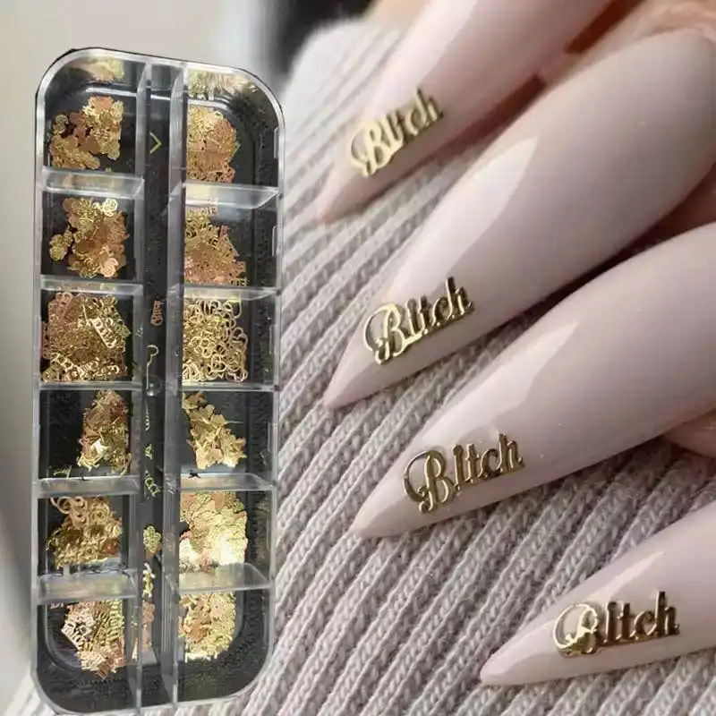 12 griglie Nail Art Glitter paillettes metallizzato oro paillettes per unghie fiocchi disegni