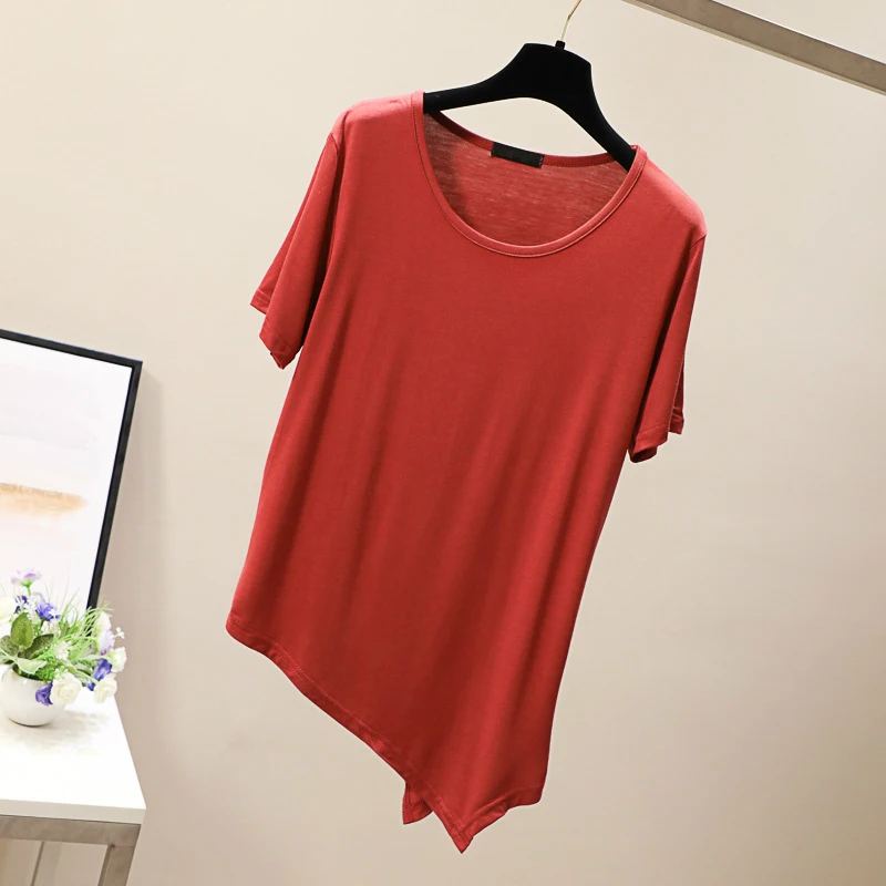 

Summer Short Sleeve Asymmetrical Top Women Casual Basic Red T-shirts Vintage Tshirt Top Girls Cute Sexy Tee Shirt Female T Shirt