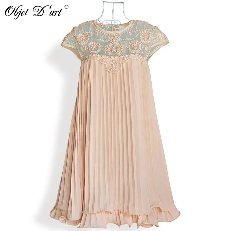 Для женщин кружевное платье элегантный Бисер из Лоскутной Ткани с круглым