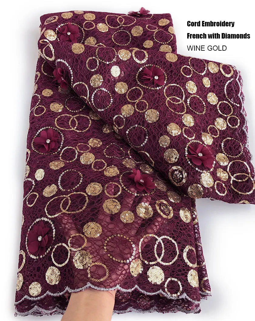 Фото Винное Золото 5 ярдов шнур вышивка французское кружево Цветочный африканский