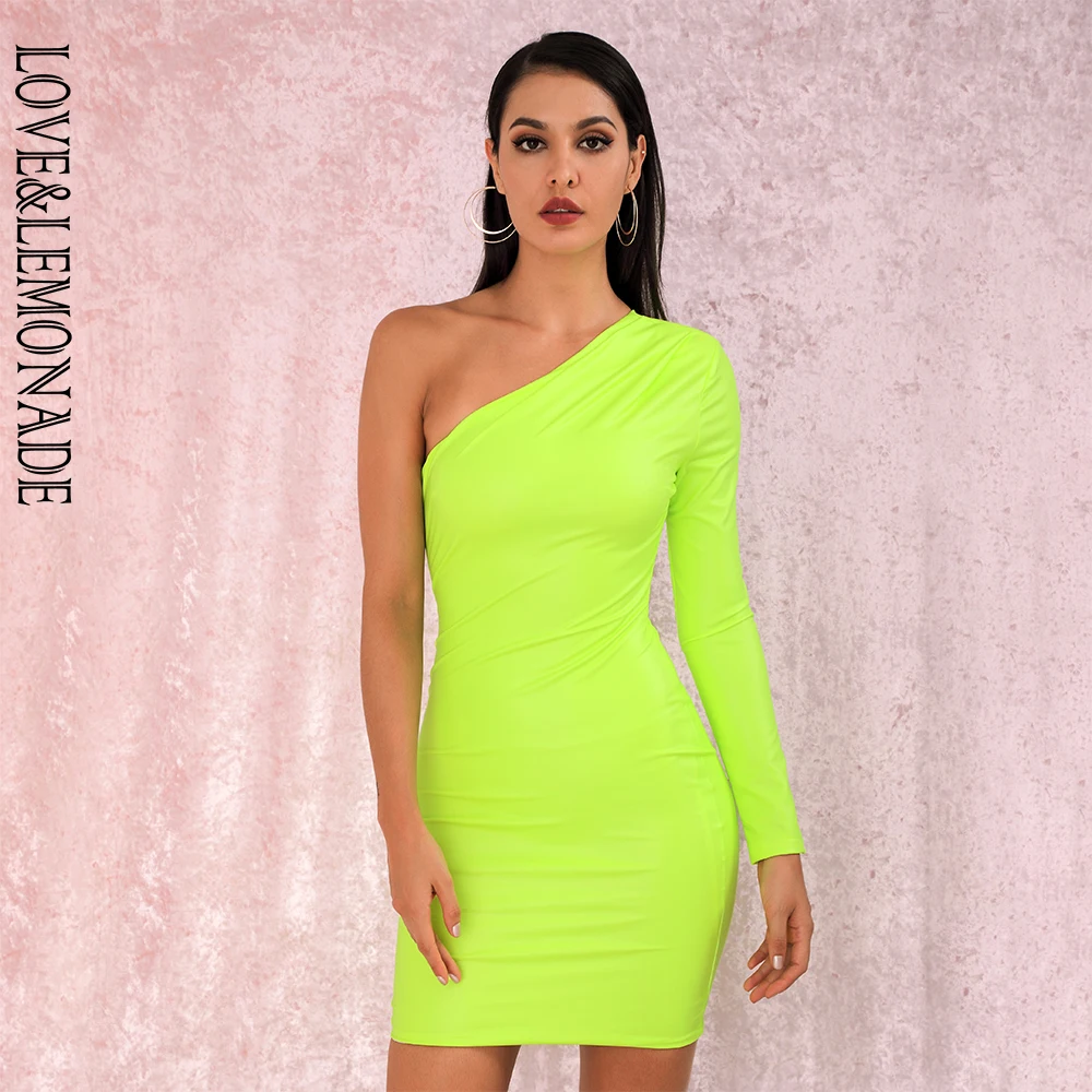 Женское ФЛУОРЕСЦЕНТНОЕ платье LOVE &amp LEMONADE зеленое эластичное облегающее из