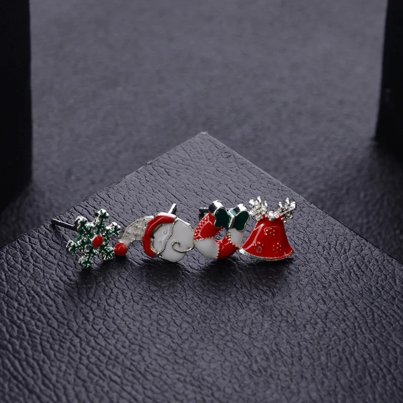 

8 Pairs/Set Cute Christmas Women's Earrings Metal Red Reindeer Ear Post Stud Earring Jewelry Wife Girls Gifts For The New Year