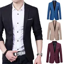 Men's Slim Formal Business Suit Coat One Button Lapel Long Sleeve Pockets Top Men's Coat Work Wedding Wear (4)