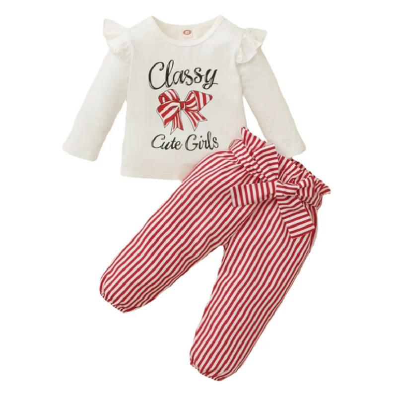 

Newborn Baby Clothing Sets for Girl Spring Autumn Fashion Letter Bow Print+Striped Long Pants Suit Christmas New Kids Clothes
